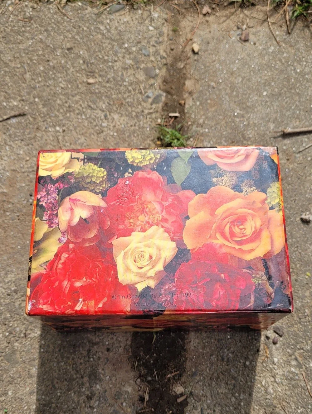Vintage Floral Decoupage Trinket Recipe Box Vibrant Orange Roses Cottagecore